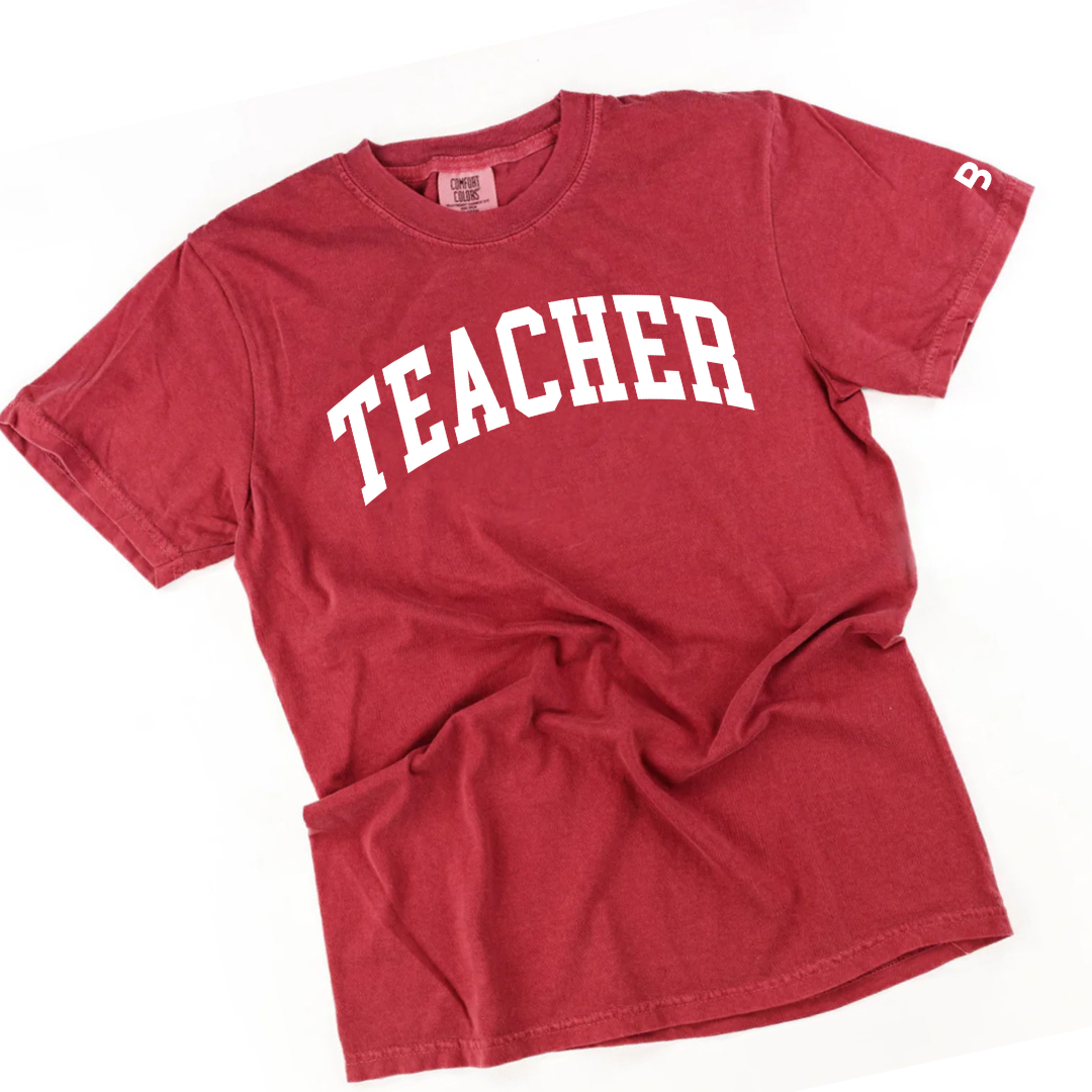 Teacher (Varsity Arched) - Unisex Comfort Colors® Tee
