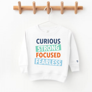 Curious Strong Focused Fearless – Unisex Child Fleece Pullover
