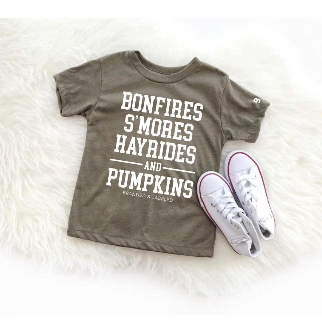 Bonfires S'mores Hayrides & Pumpkins - Child Shirt