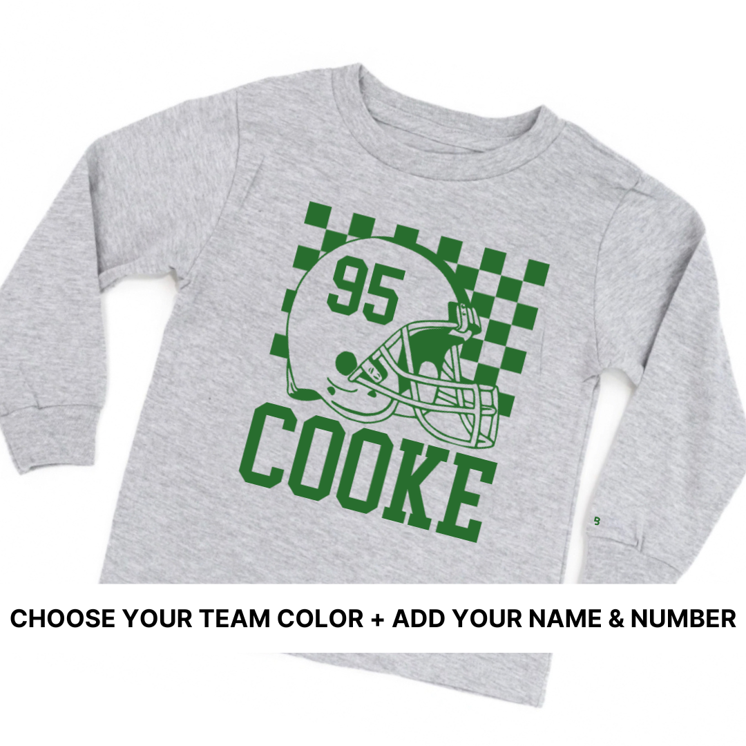 Custom: Game Day Helmet (Select Team Color + Add Your Name & Number) - Long Sleeve Child Shirt