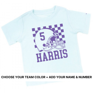 Custom: Game Day Helmet (Select Team Color + Add Your Name & Number) – Child Shirt