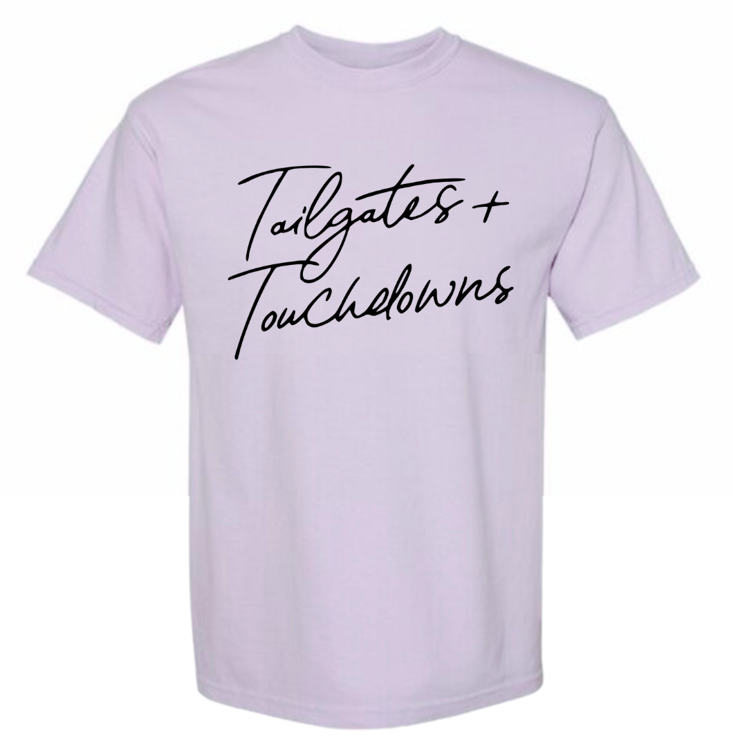Premium short sleeve tee with "Tailgates & Touchdowns" graphic on the front from Branded & Labeled