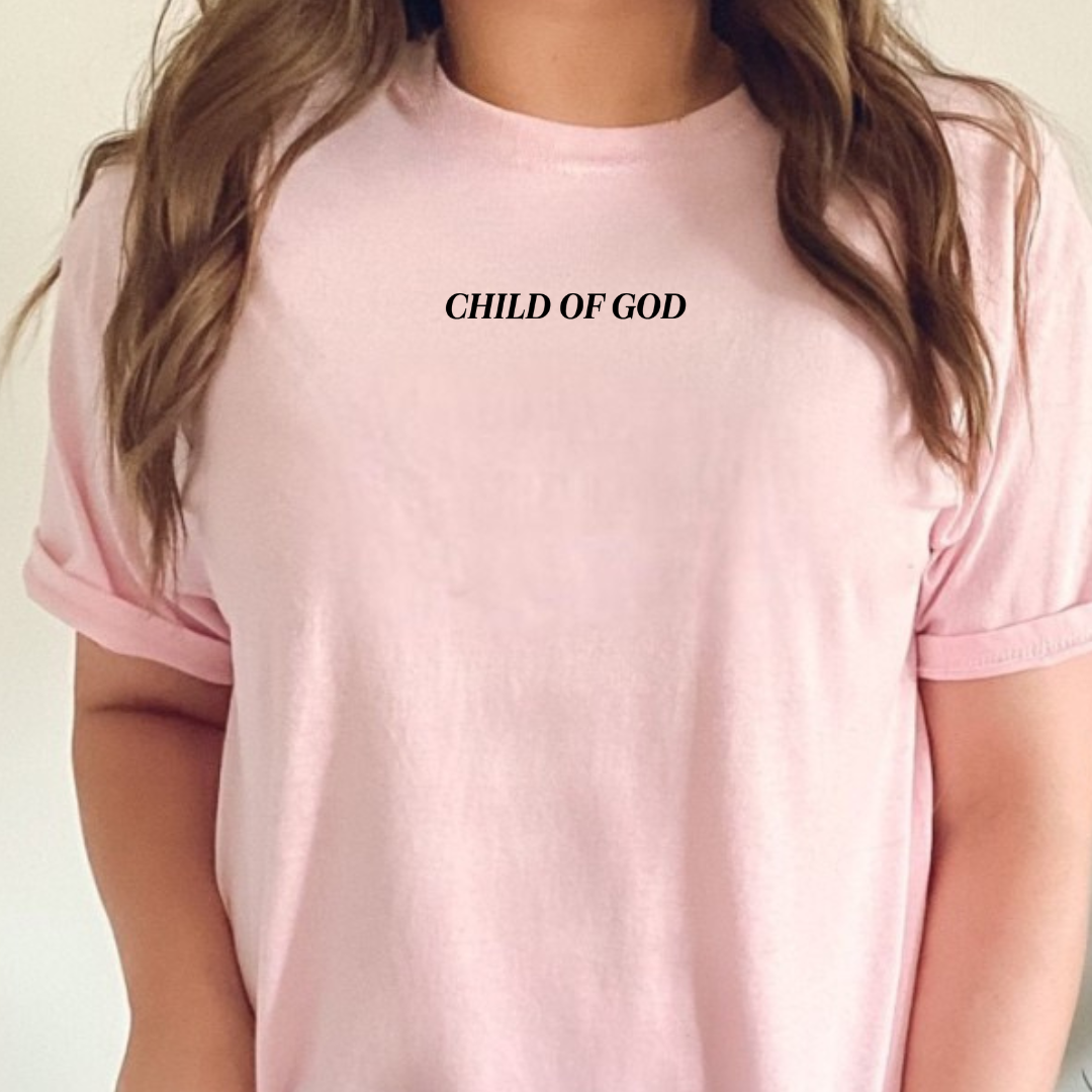 Adult premium graphic tee with “Child of God” printed on the front from Branded & Labeled.