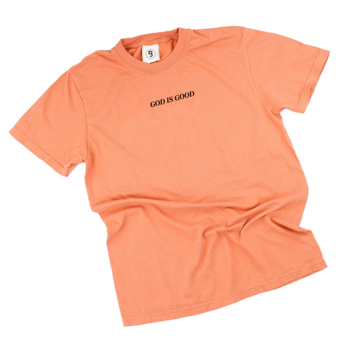 Adult premium graphic tee with “God Is Good” printed on the front from Branded & Labeled.