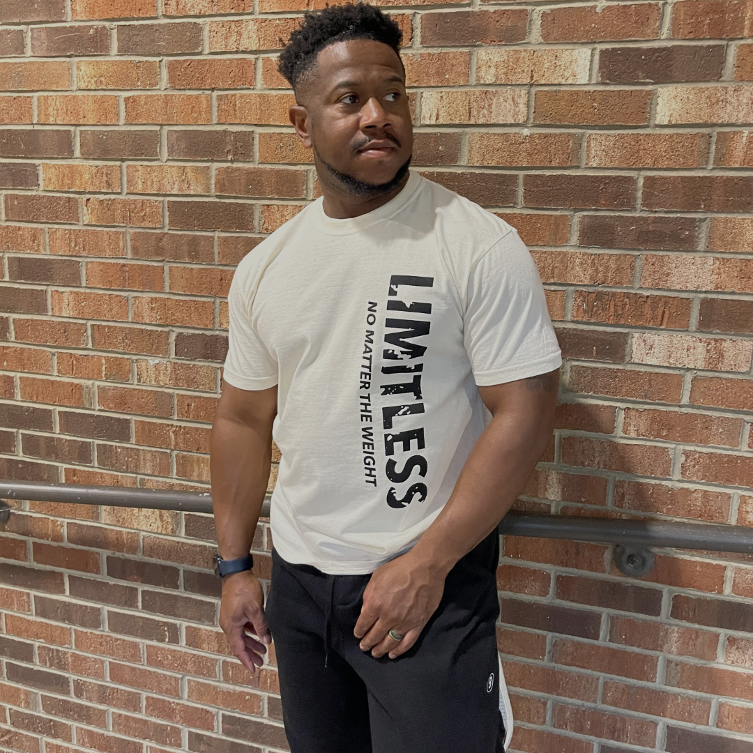 Limitless premium graphic tee with No Matter The Weight statement form Branded & Labeled